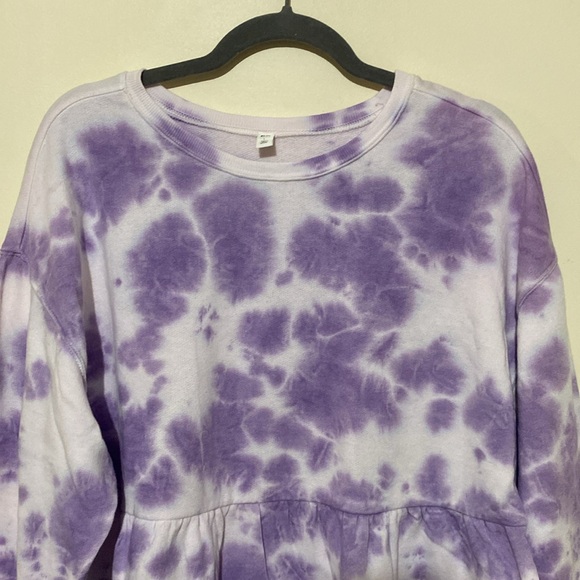 BP Purple Orchid Tie-Dye Ruffled Peplum Waist Sweatshirt Size Large - Picture 3 of 10